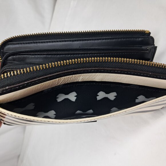 Kate Spade Chelsea Park Nisha Black Cream Bow & Stripe Wallet - Picture 10 of 12
